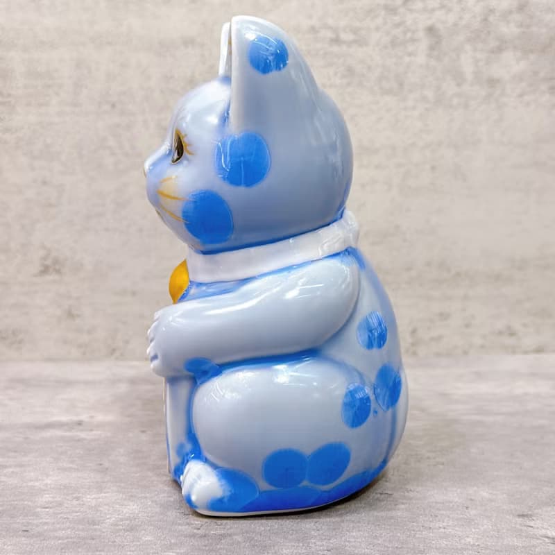 【青耀招福】日本清水燒招財貓 | 花結晶 青 億万両 右