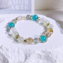 挪威森林—河 托帕石|天河石|葡萄石|綠草莓晶|水晶手鍊A25-1