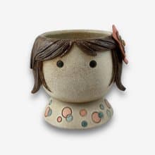 SOLO歐洲家居-手工台灣陶 粉紅花朵小女孩花器 13.5cm 花盆 擺件