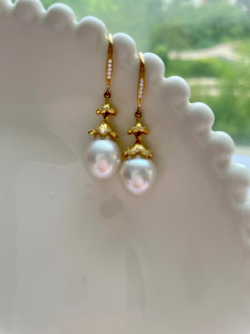 天然海水珍珠 澳白珍珠 純銀耳鉤