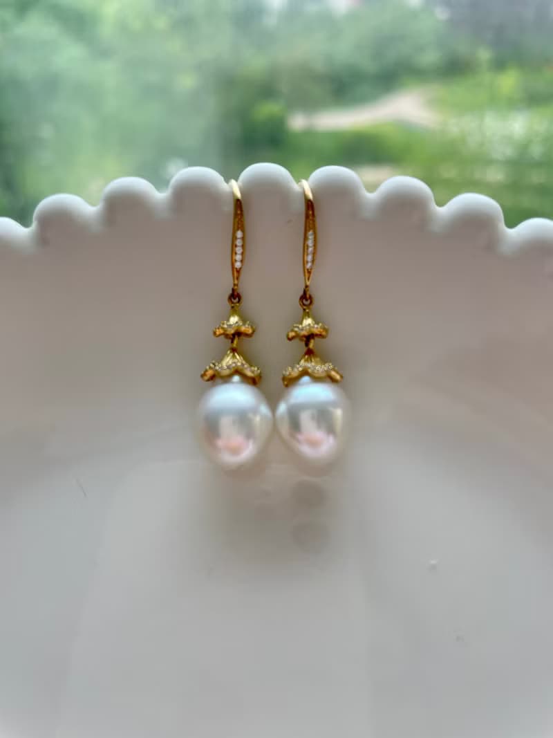 天然海水珍珠 澳白珍珠 純銀耳鉤