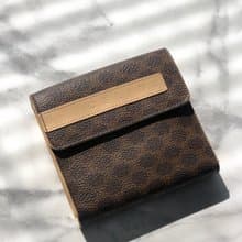 【 日本直送　名牌中古包 】CELINE セリーヌ マカダム ブランドロゴ レザー 二つ折り 財布 ブラウン vintage ヴィンテージ b55fgb