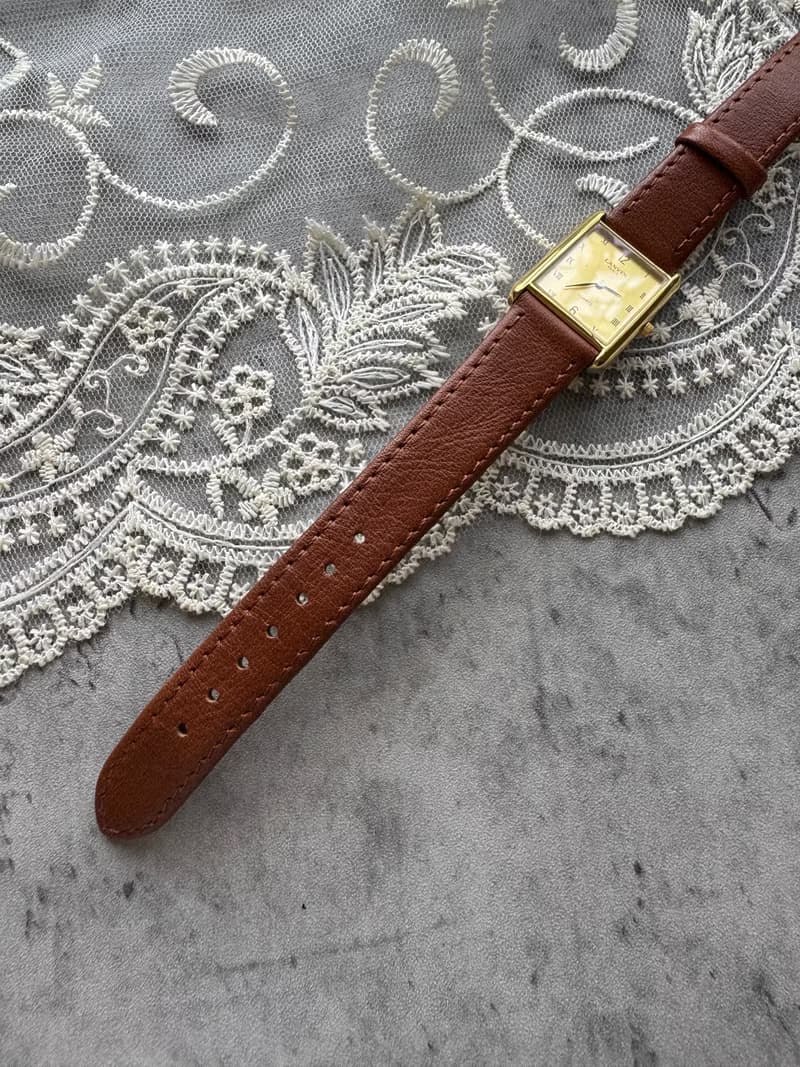 古董手錶 Lanvin 浪梵 法國製 長方形石英手鍊 皮革錶帶 男女適用