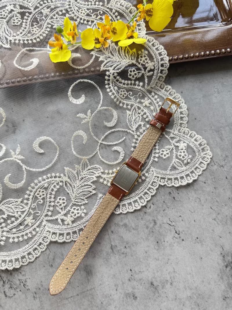 古董手錶 Lanvin 浪梵 法國製 長方形石英手鍊 皮革錶帶 男女適用