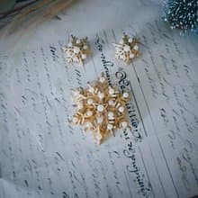 Trifari 雪花珍珠套組 胸針耳環－美國古董首飾 Vintage Jewelry