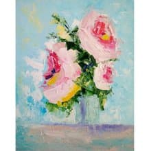 Pink Roses Bouquet Painting, Floral Wall Art, Flower Picture, Gift for Woman