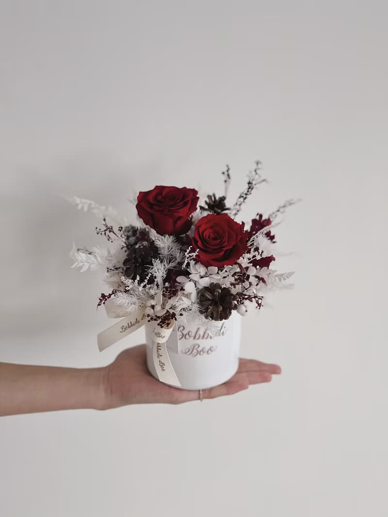 【永生玫瑰花盆花】• 情人節禮物/生日禮物/永生花/永生玫瑰花
