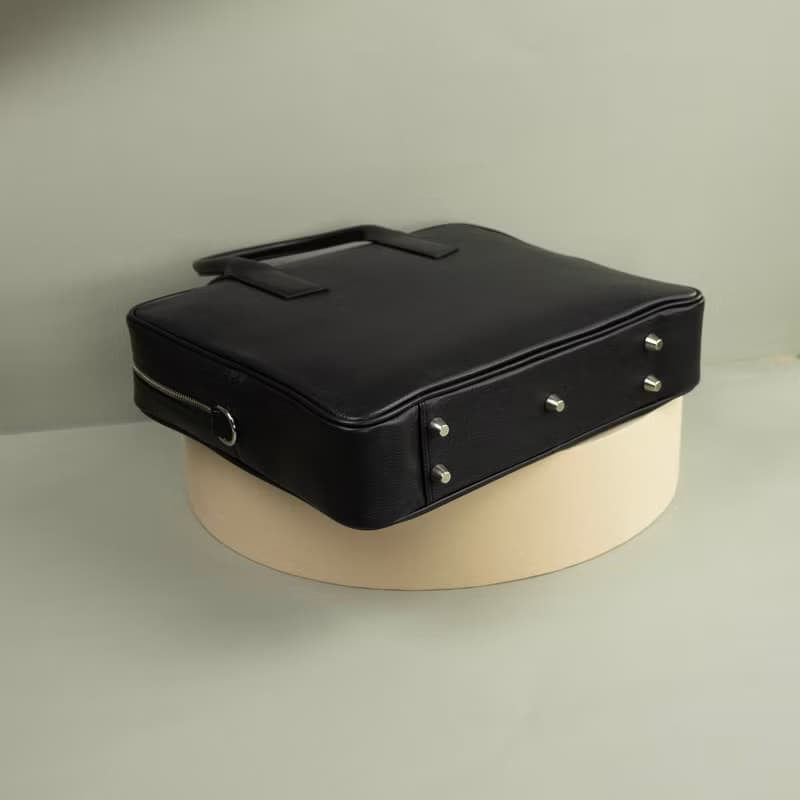 Black Leather Briefcase for Men