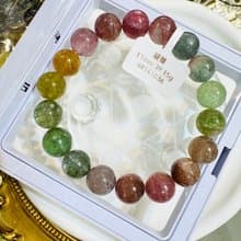 天然仙女色彩碧璽11mm39.15g帶紫灰碧璽水晶手鍊招財事業強磁場