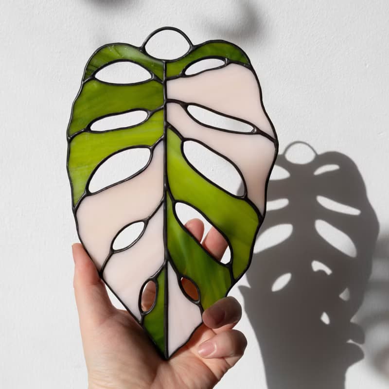 Stained glass monstera, Floral home decor, Plant lover gift