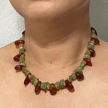 Peridot and Agate  minimalist healing gemstone Necklace 給媽媽的幸運石項鍊