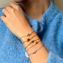 Bracelet Macaron • 18k Gold Heart Star Pendant • Handmade Colorful Leather Cord