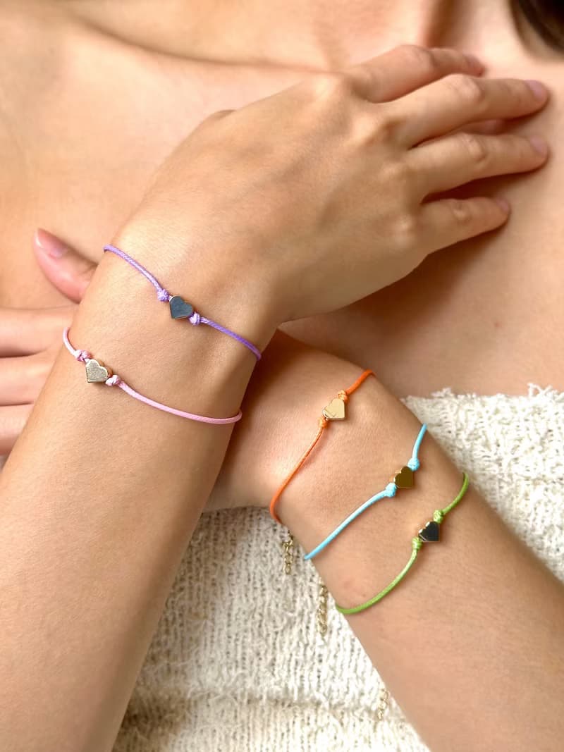 Bracelet Macaron • 18k Gold Heart Star Pendant • Handmade Colorful Leather Cord