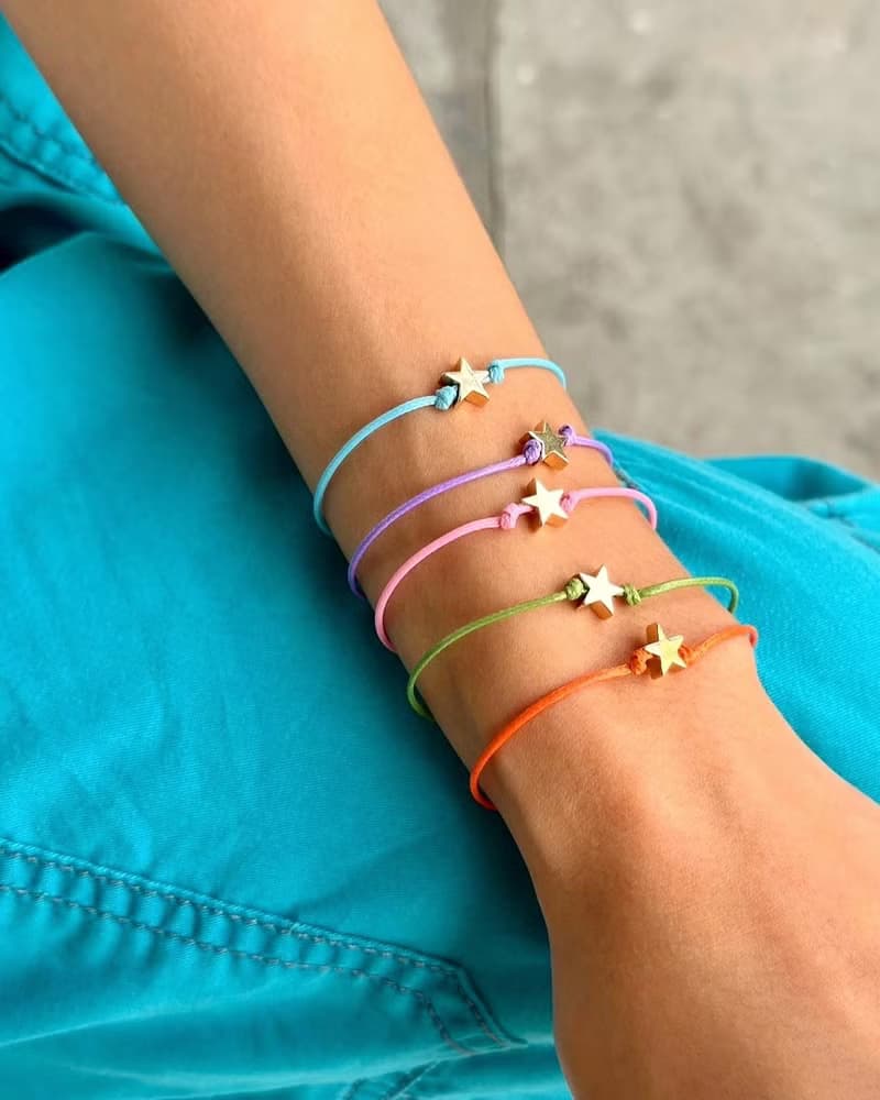 Bracelet Macaron • 18k Gold Heart Star Pendant • Handmade Colorful Leather Cord