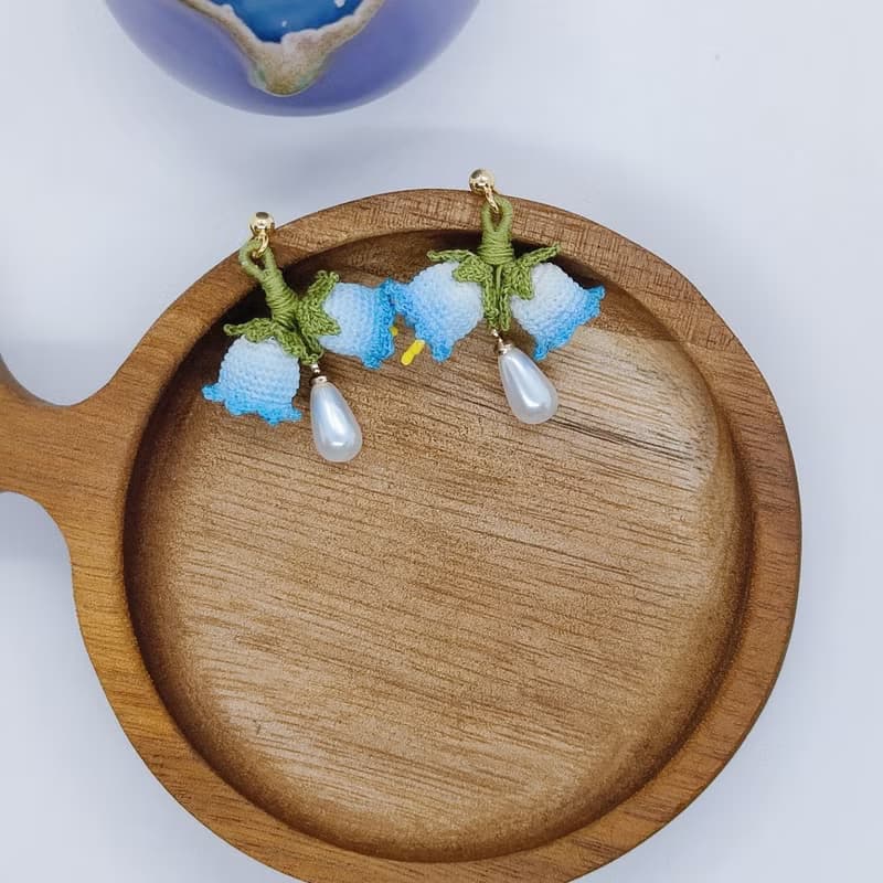 鉤針體驗編織鈴蘭花耳環微鉤飾品 編織包 裝潢