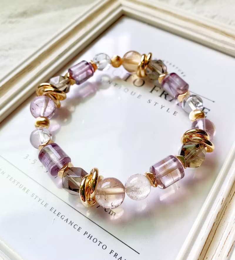 紫黃晶/阿賽斯特萊石/茶水晶 手作設計款能量水晶手鍊
