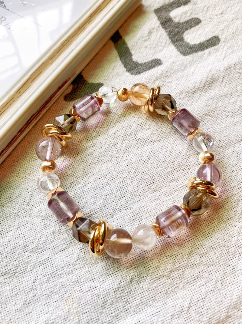 紫黃晶/阿賽斯特萊石/茶水晶 手作設計款能量水晶手鍊