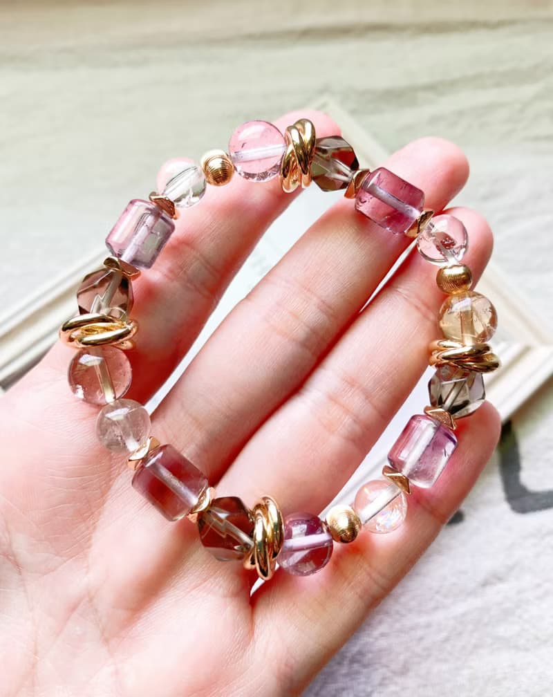 紫黃晶/阿賽斯特萊石/茶水晶 手作設計款能量水晶手鍊