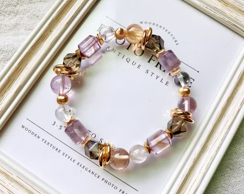 紫黃晶/阿賽斯特萊石/茶水晶 手作設計款能量水晶手鍊