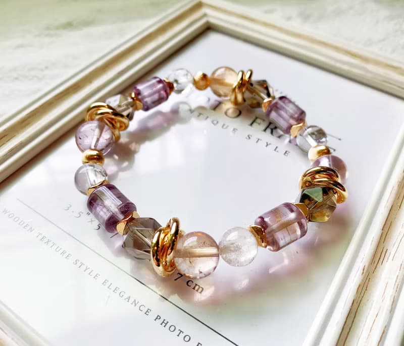 紫黃晶/阿賽斯特萊石/茶水晶 手作設計款能量水晶手鍊