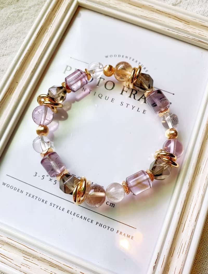 紫黃晶/阿賽斯特萊石/茶水晶 手作設計款能量水晶手鍊