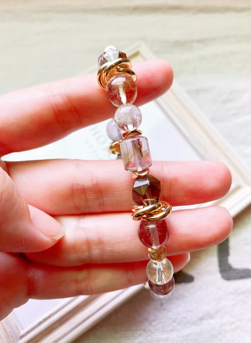 紫黃晶/阿賽斯特萊石/茶水晶 手作設計款能量水晶手鍊