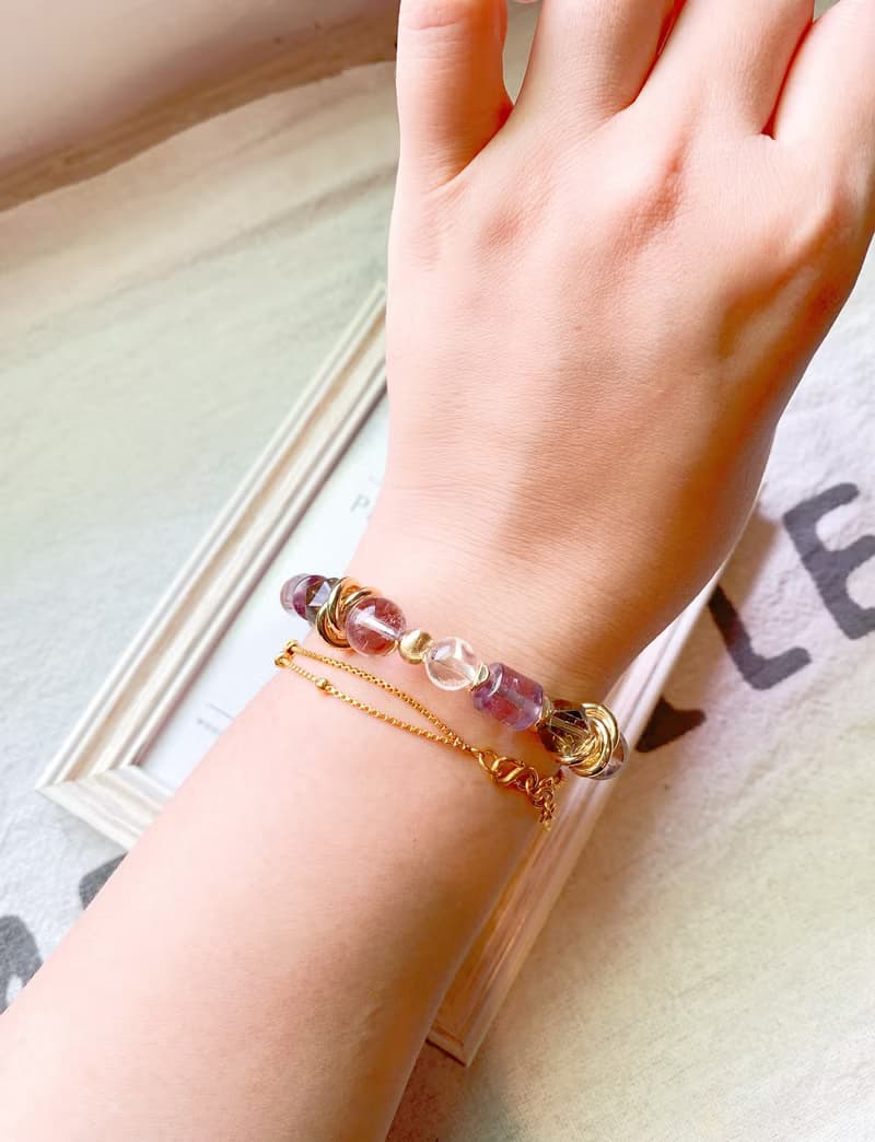 紫黃晶/阿賽斯特萊石/茶水晶 手作設計款能量水晶手鍊