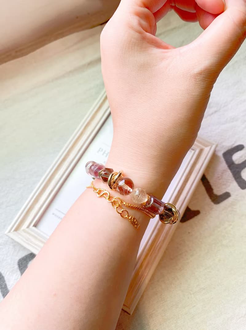 紫黃晶/阿賽斯特萊石/茶水晶 手作設計款能量水晶手鍊