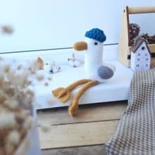 Soft toy seagull companion on trips and hikes. Gift for active recreation friend