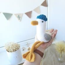 Soft toy seagull companion on trips and hikes. Gift for active recreation friend