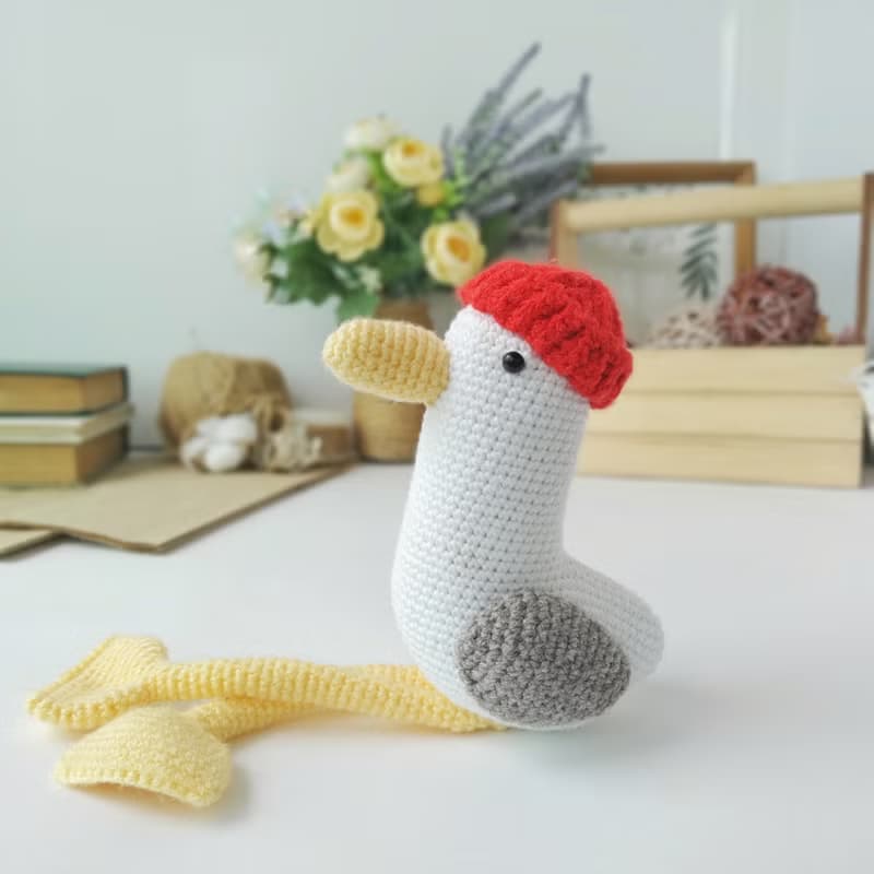 Soft toy seagull companion on trips and hikes. Gift for active recreation friend