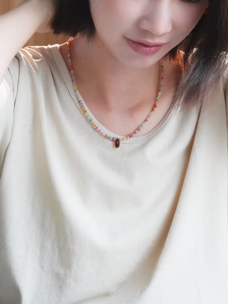山萘Shannai原創煙霞天然歐泊925銀串珠項鏈