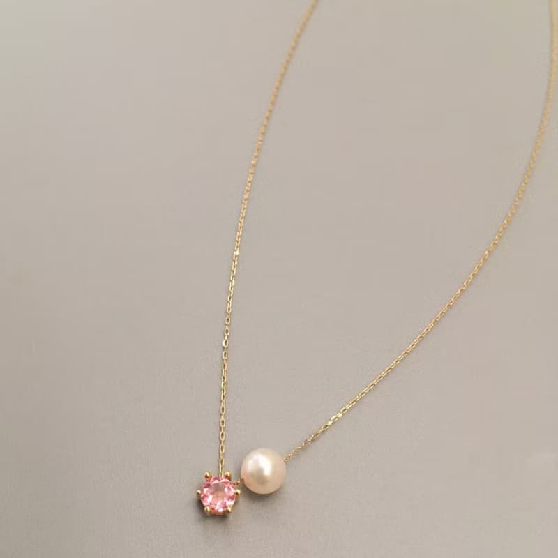 K10/K14gf Pink Tourmaline Necklace, Oct Birthstone, Pearl Necklace