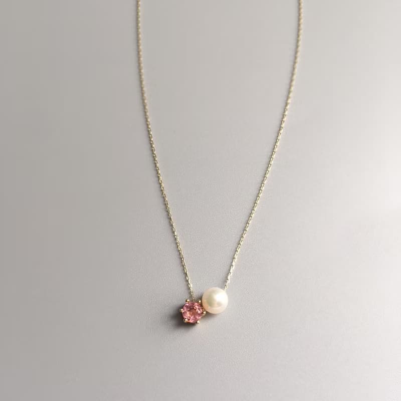 K10/K14gf Pink Tourmaline Necklace, Oct Birthstone, Pearl Necklace