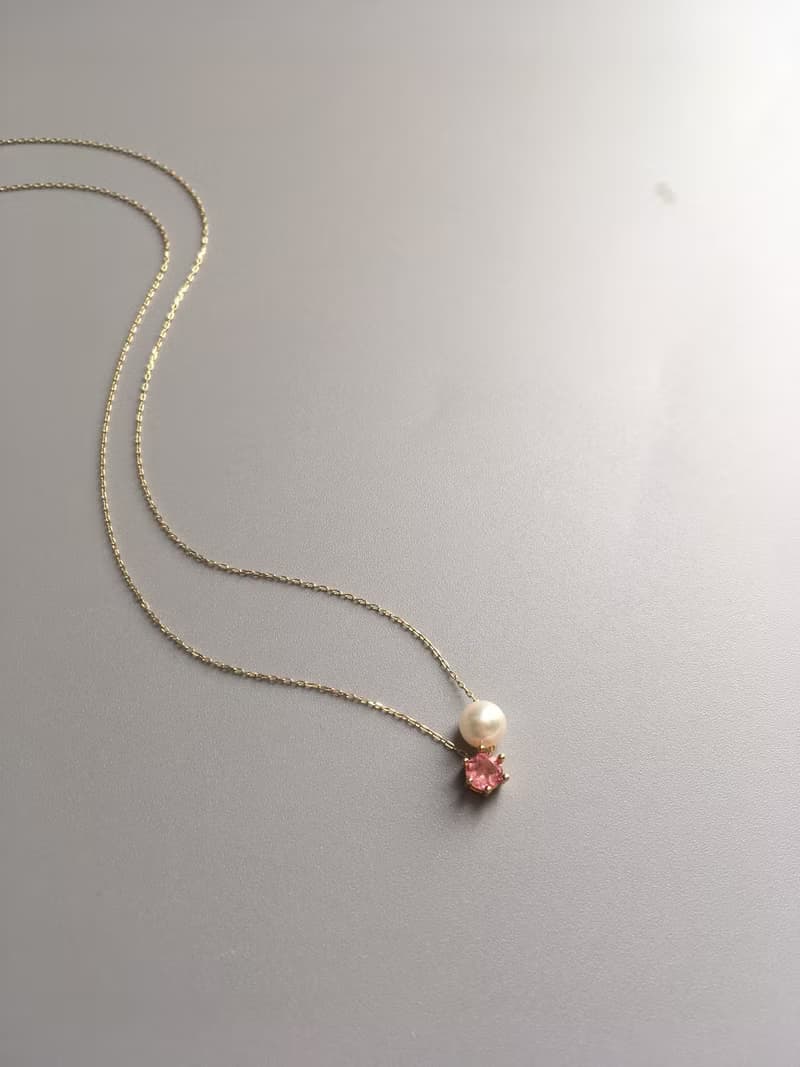 K10/K14gf Pink Tourmaline Necklace, Oct Birthstone, Pearl Necklace