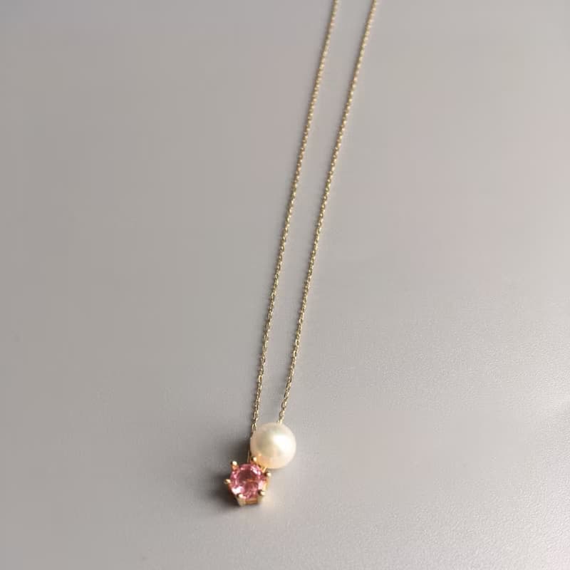 K10/K14gf Pink Tourmaline Necklace, Oct Birthstone, Pearl Necklace