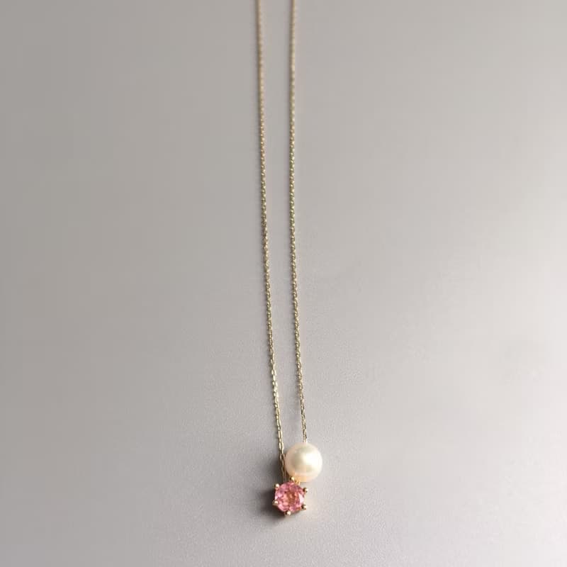 K10/K14gf Pink Tourmaline Necklace, Oct Birthstone, Pearl Necklace