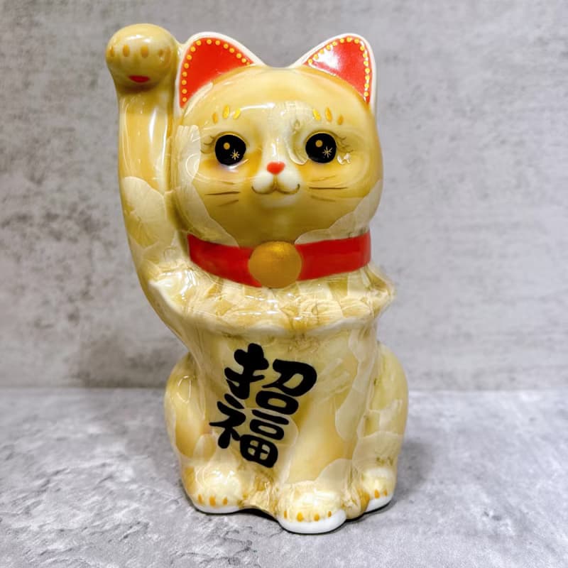 【金鈴迎祥】日本清水燒招財貓 | 花結晶 金花 招福