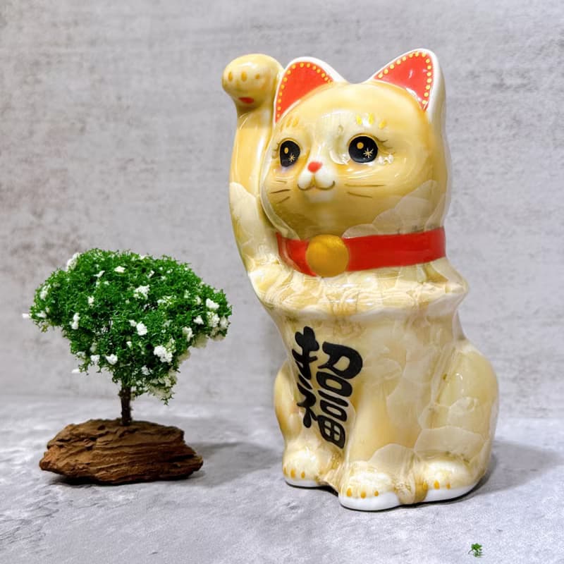 【金鈴迎祥】日本清水燒招財貓 | 花結晶 金花 招福