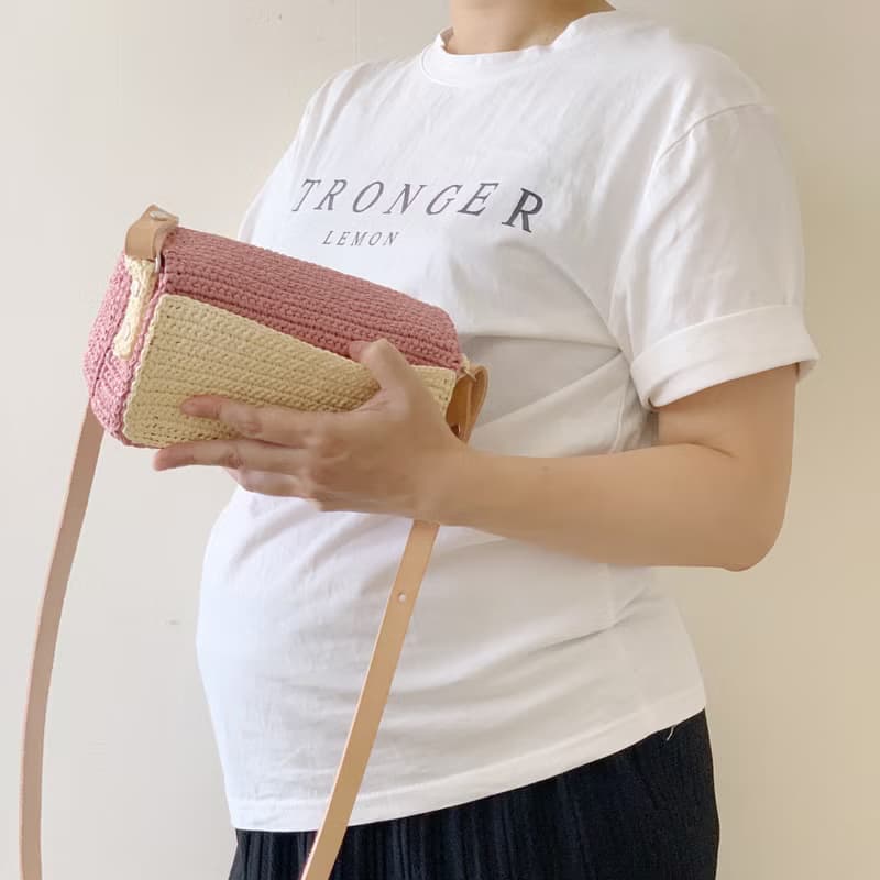 手編小方包-粉杏色 編織包 肩背包 腋下包 小廢包 側背包 斜背包