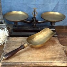 50726-迷人法國古董木柄黃銅大鏟