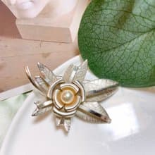 【西洋古董飾品】義大利純銀純珍珠天然花蕊葉脈胸針胸章