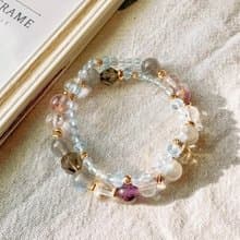 頂級高品托帕石/紫幽靈/茶水晶/拉長石/冰種粉水晶 手作雙圈手鍊