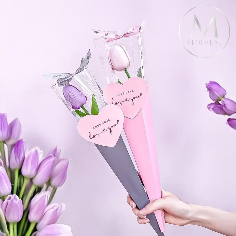 韓系奶油風鬱金香香水花蜜桃粉