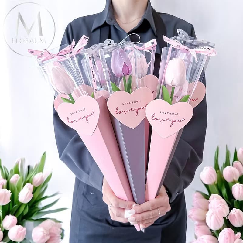 韓系奶油風鬱金香香水花蜜桃粉