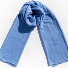 喀什米爾羊絨 羊絨圍巾 編織圍巾 手工編織 喀什米爾Cashmere/羊絨圍巾/純羊毛圍巾披巾/戒指絨披肩生日-天空藍色