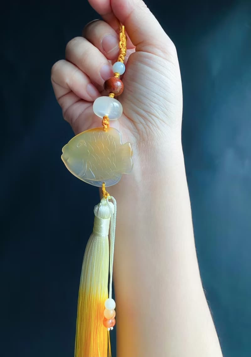 孤品 老瑪瑙 魚 天然翡翠 東菱玉 設計款 禮物 包掛 車掛