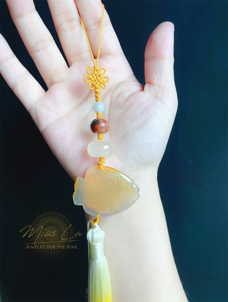 孤品 老瑪瑙 魚 天然翡翠 東菱玉 設計款 禮物 包掛 車掛