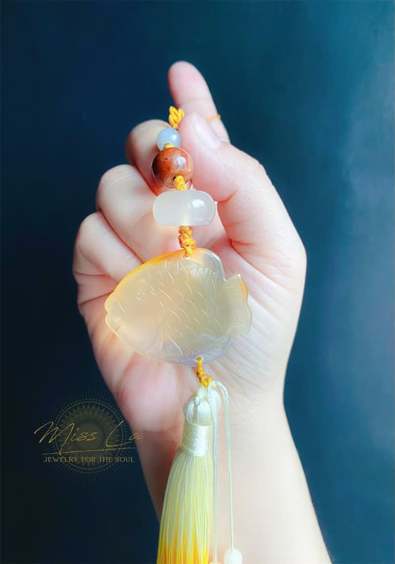 孤品 老瑪瑙 魚 天然翡翠 東菱玉 設計款 禮物 包掛 車掛