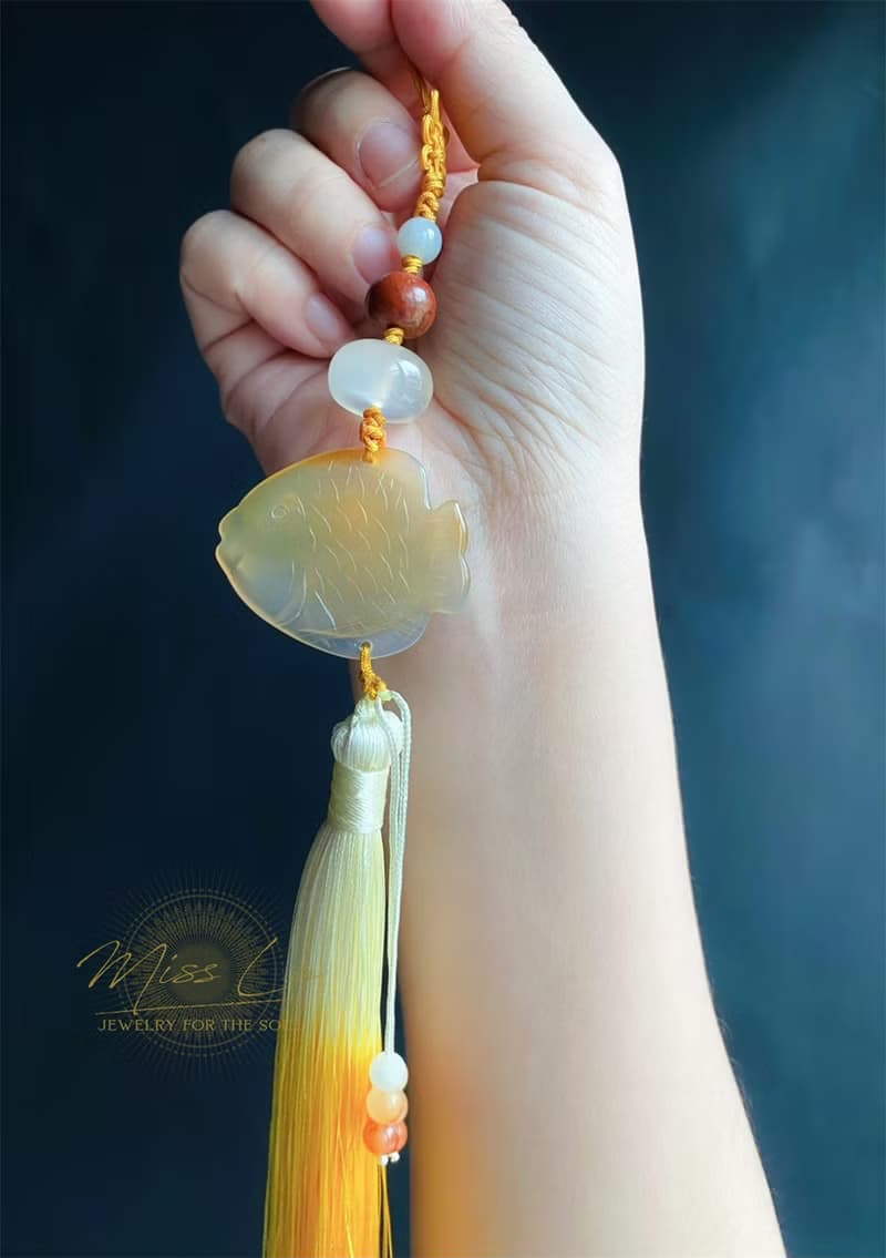 孤品 老瑪瑙 魚 天然翡翠 東菱玉 設計款 禮物 包掛 車掛